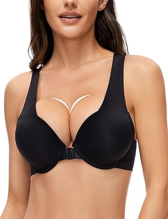 Upushall Womens Push Up Racerback Bra Add 2 Cups Thick Padded Seamless Front Closure Underwire Bra