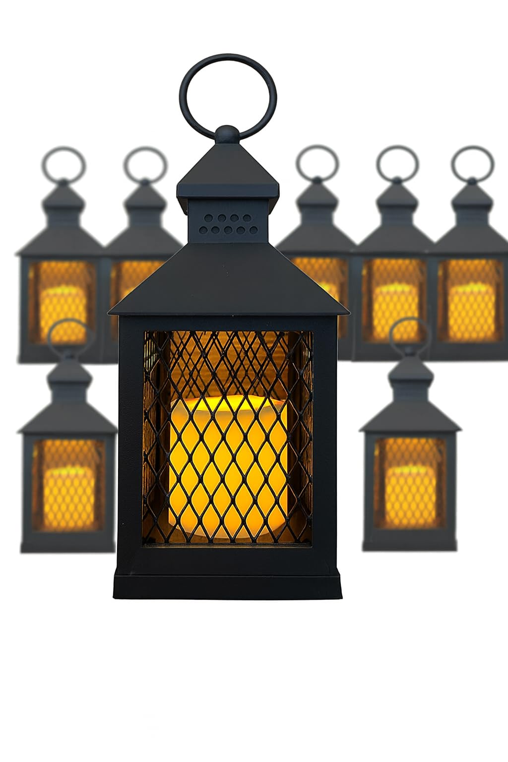 Set Di 12 Lanterne Decorative In Stile Farmhouse Con Luci LED E Timer - Impermeabili Per Esterno, Alte 25cm - 2