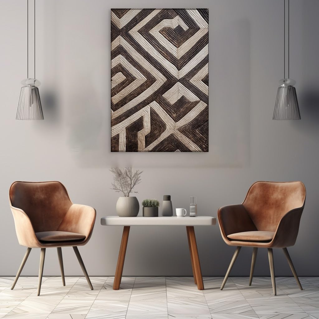 Canvas for Living room. Depth and Texture Unveiled � A Symmetrical Journey Through Brown and Beige Geometrics, 27 x 18 inch Canvas Wall Art - Contemporary Masterpieces - Modern Home Decor