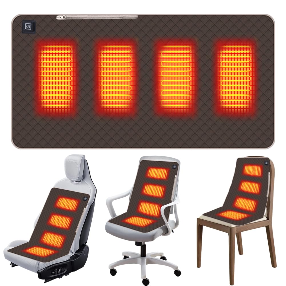 Beheizbares Sitzkissen Stadion & Bürostuhl – Heizkissen Kabellos, 3 Heizstufen, USB-Heizdecke, Wärmedecke für Camping, Sofa & Outdoor (45x90 cm) (Kaffeebraun)