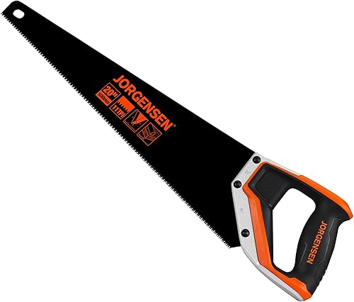 JORGENSEN Sierra de mano profesional con revestimiento negro de 20 pulgadas, mango ergonómico de soldadura ultrasónica de aluminio antideslizante de