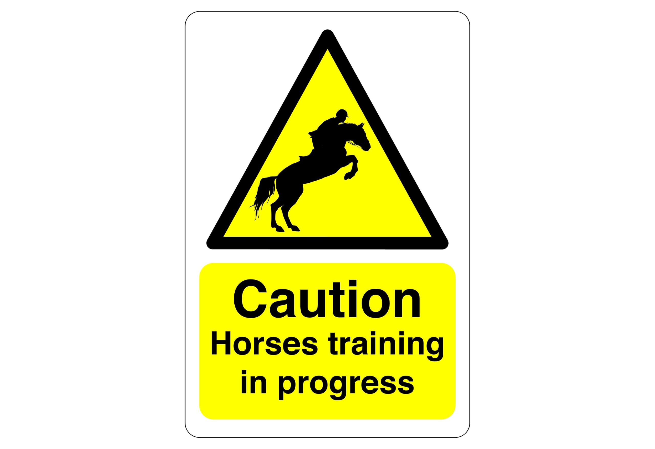 Caution horses training in progress sign- 3mm Aluminium Dibond high-visibility and durability for indoor/outdoor usage (600mm x 400mm) Ensures Safety Within 20m Viewing Distance.