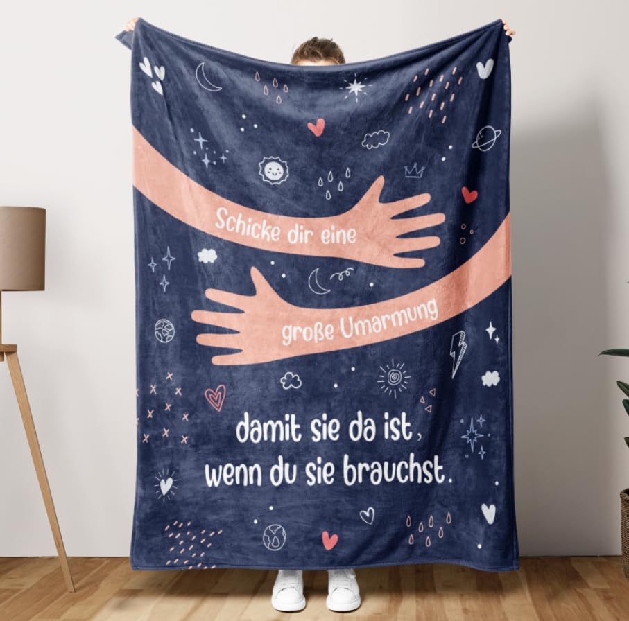 Couverture câlin enfant premium Craftique 150 x 200 cm bleu nuit et cœurs