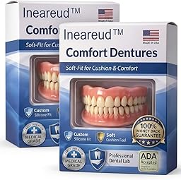 義歯入れ歯セット シリコン入れ歯 上下用セット【日本&米国歯科医師推薦】上下入れ歯セット 入れ歯用美容ケアセット 飲食可能 美白対応 防水 耐久性 吸着安定設計 自宅で簡単装着 笑顔の自信回復 快適フィット 洗浄簡単 再利用可能 仮歯/審美改善対応 男女兼用義歯 (Aタイプ, 2個)