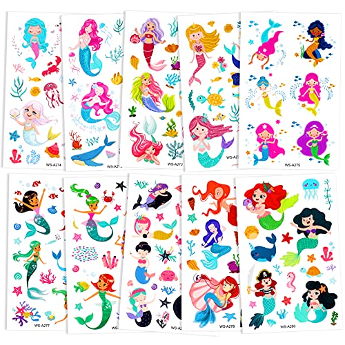 Konsait Mermaid Tattoos For Kids, 188+ Pcs Cute Temporary Tattoo Kids Body Stickers For Girls Children Birthday Mermaid Party Favors Boys Girls Kids Party Goodie Bag Fillers Supplies #TOP6