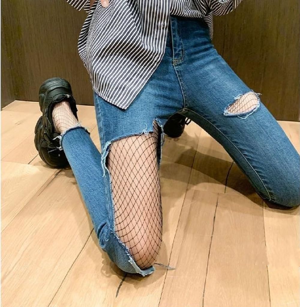 Sufune Collant a Rete Nero, Fishnet Stockings a Vita Alta per Donna, Calze da Pesca