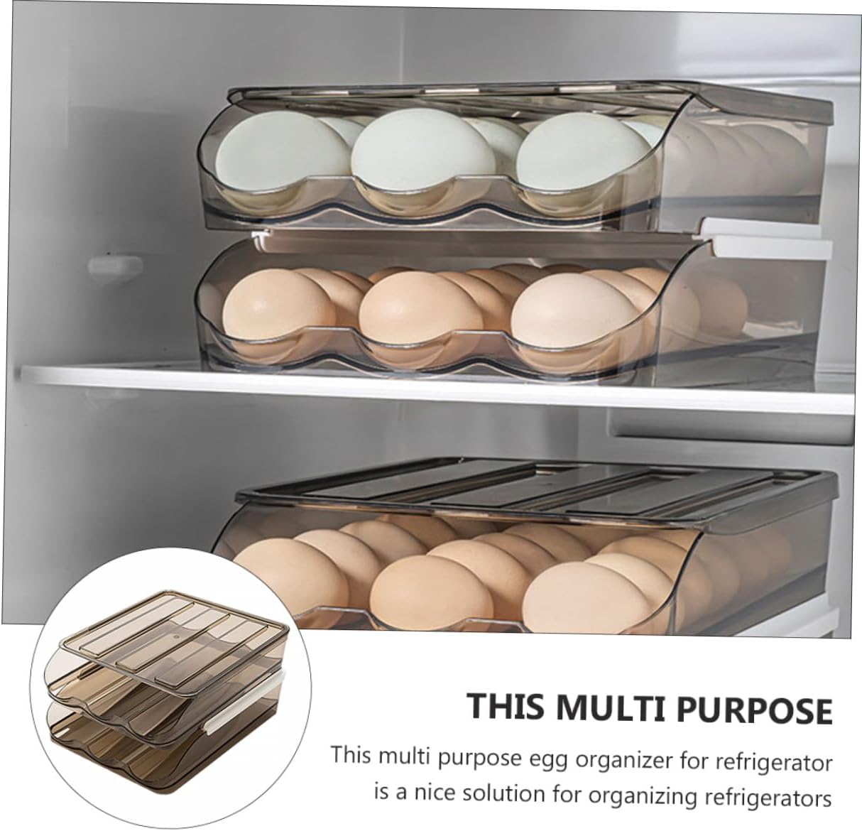 Healeved 2-layer Refrigerator Egg Holder Auto Scrolling Storage Box Plastic Egg Container Tray for 36 Kitchen Organizer for Fridge
