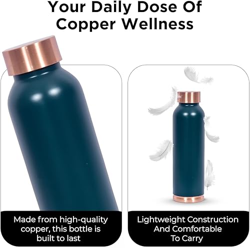 Miniatura 6 de Botella de agua de cobre puro de 33.8 fl oz (34 onzas)  Diseños de Dame Colour  Vaso de cobre ayurvédico sin juntas a prueba de fugas para uso