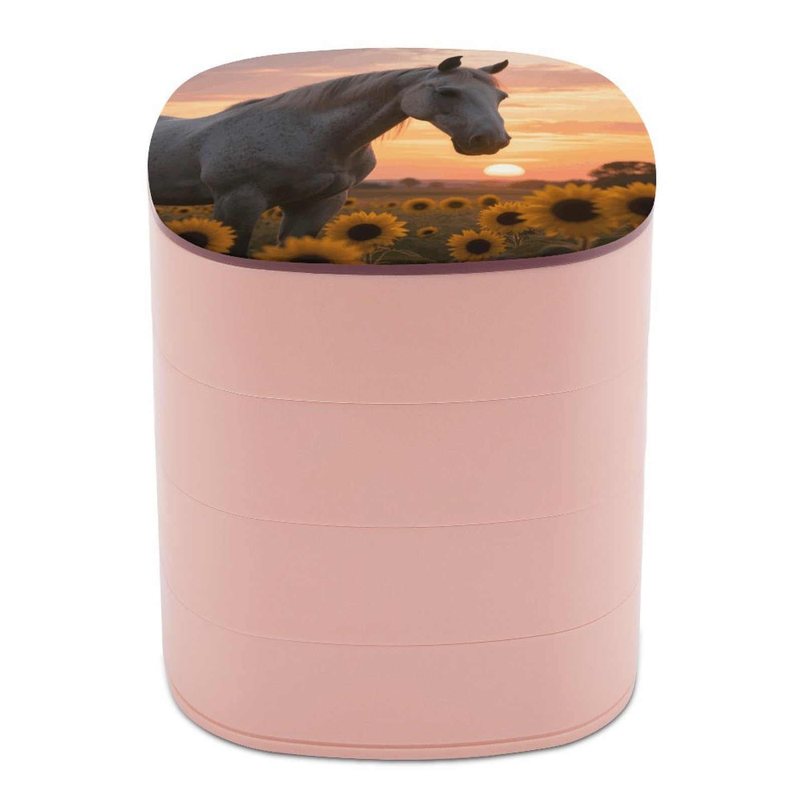 VstaDank Sunset Horse Sunflowers Jewelry Box with Mirror 4-Layer Rotating Jewelry Tray Case Portable Jewelry Case Trinket Boxes Trinket Cases Travel Jewelry Organizer Earrings Storage Box
