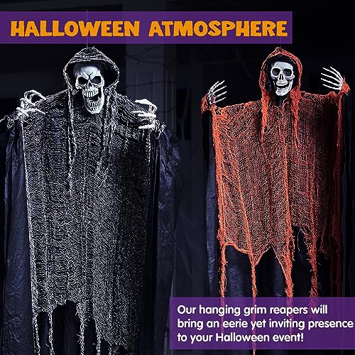 Image of JOYIN 3 Pcs Halloween Hanging Grim Reapers, one 63 inch Two 47 inch Grim Reapers, Halloween Skeleton Outdoor Decoration Flying Ghost for Haunted Haunted House Prop, Party Supplies Decor