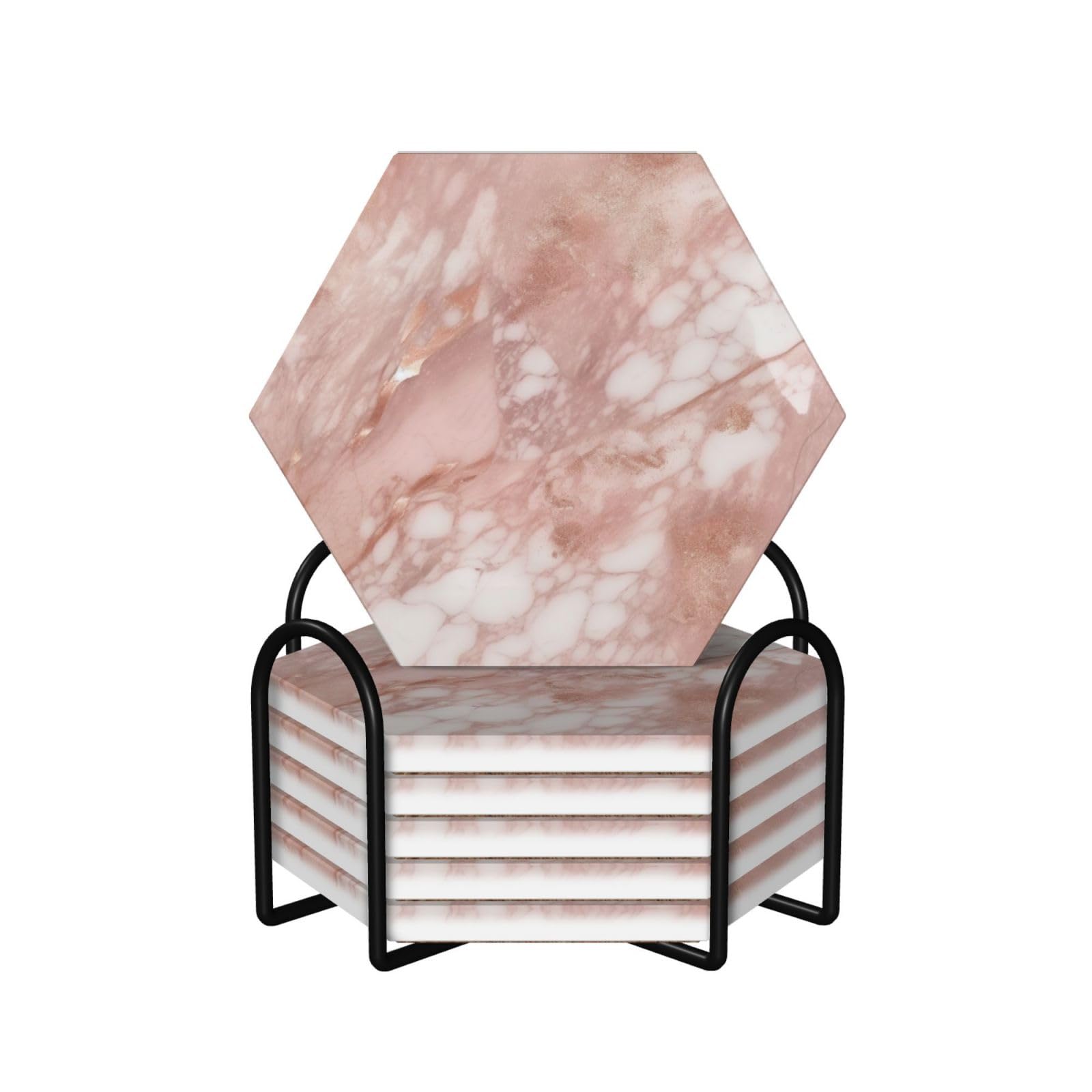Dessous de verre en céramique lot de 6 avec support or rose pour table de salon