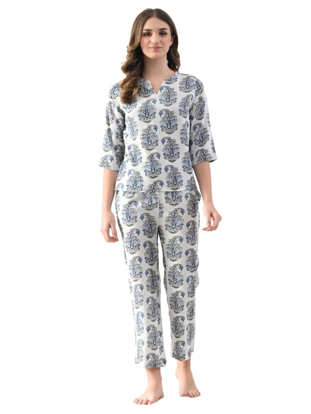 unifringe Women's Sleeve Printed Rayon Women Nightwear Set – Soft & Breathable Corset for Women for Comfortable Sleep | Night Suit for Women | Night Pants for Woman | Woman Night Dress Set-picture-13