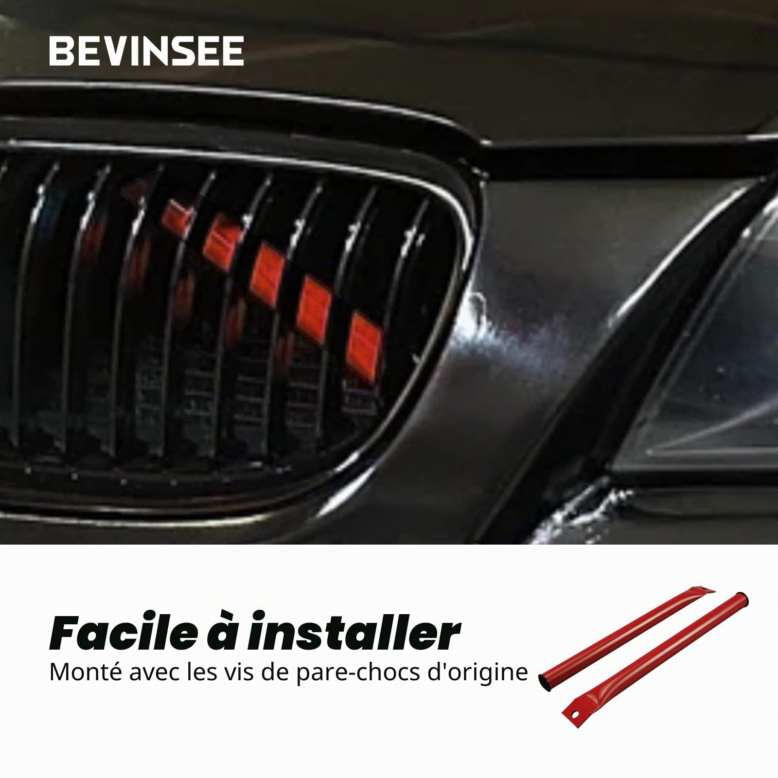 Bevinsee Barres d'accolade en V compatibles avec les séries 3 E90/E91/E92/E93 2006-2013, grille avant en acier haute résistance uniquement pour série E9X, revêtement en poudre, rouge