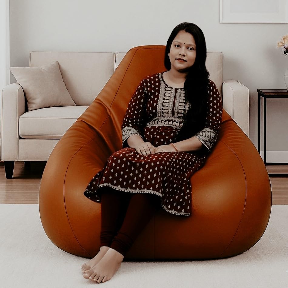 Image of Bean Bag Cover, Faux Leather, 66 x 86 x 112 cm, Indoor Gaming and Reading Chair (TAN, XXL, Solid)