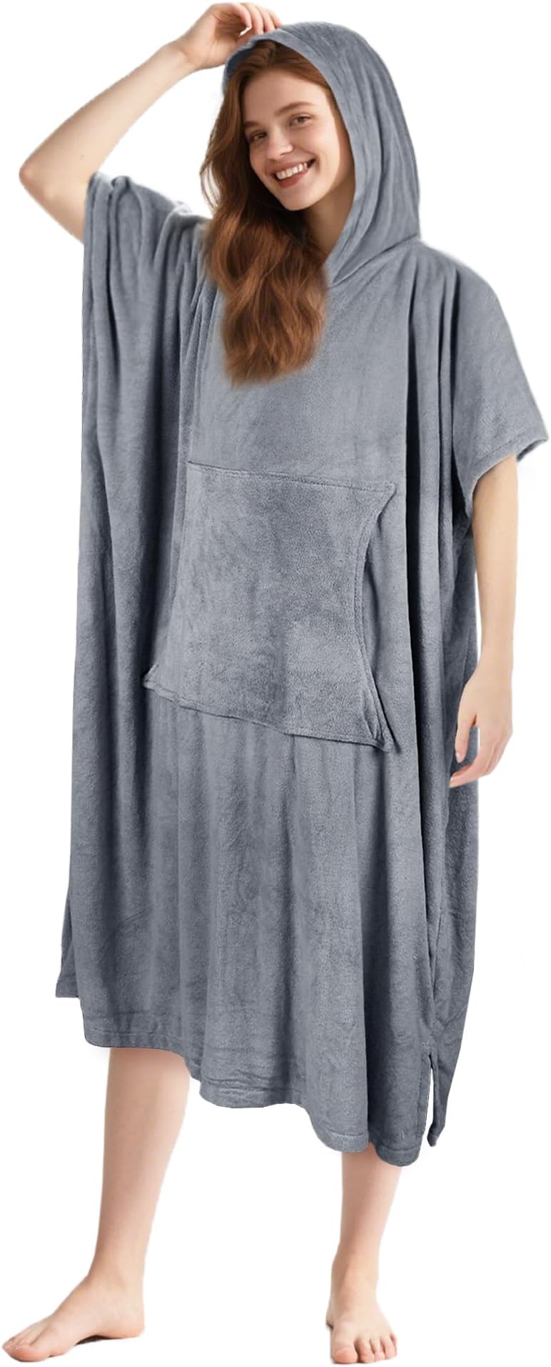 Tirrinia Surf Poncho Beach Changing Towel Hooded Wetsuit, Super Absorbent Swim Robe Poncho for Men & Women Bath Shower Pool Grey