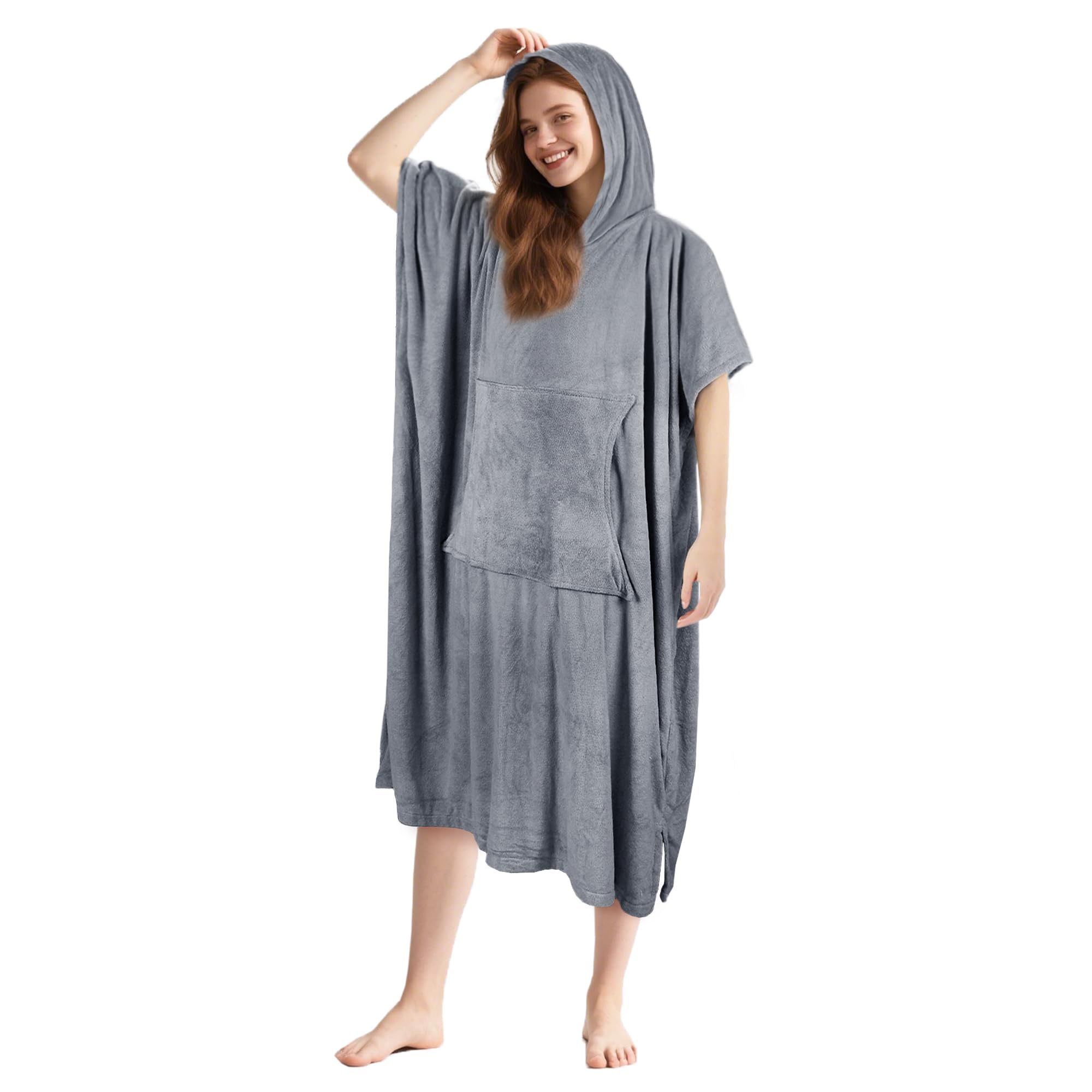 Tirrinia Surf Poncho Beach Changing Towel Hooded Wetsuit, Super Absorbent Swim Robe Poncho for Men & Women Bath Shower Pool Grey