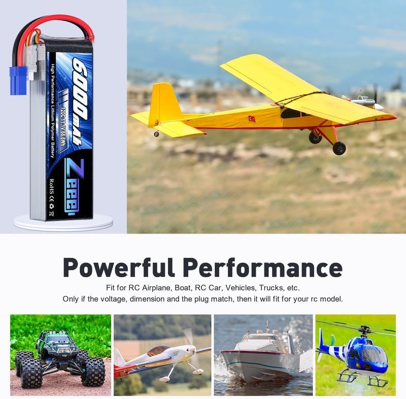 Miniatura 6 de Zeee 3S Lipo Batería 6000mAh 11.1V 120C Soft Case RC Batería con conector EC5 para helicóptero, avión, cuadricóptero, avión RC, coche, camión, barco