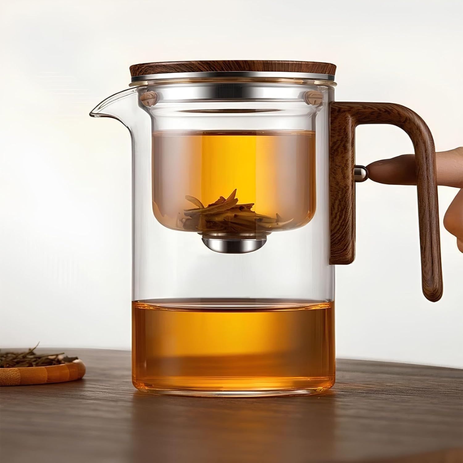 DOTH Enchanti Tea Pot, Zahra Magic Teapot, Zahyra Magic Teapot Water Separation Glass Teapot with Wooden Handle (21 oz)