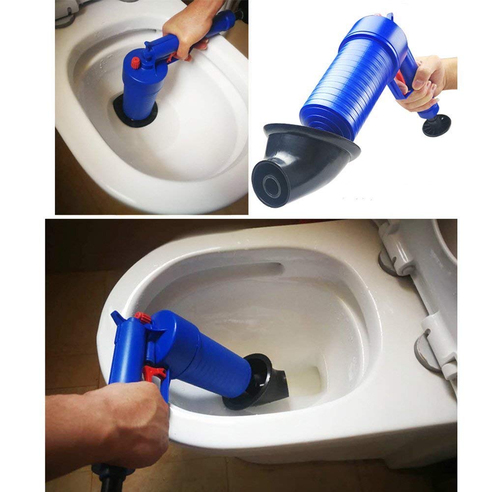 Ducomi Pistola de Limpieza de Drenaje – Herramienta de Desbloqueo de Inodoro para Tuberías Obstruidas - Blaster de Drenaje de Alta Presión de Aire -Bomba de Apertura para Baño, Cocina, Bañera (Azul)