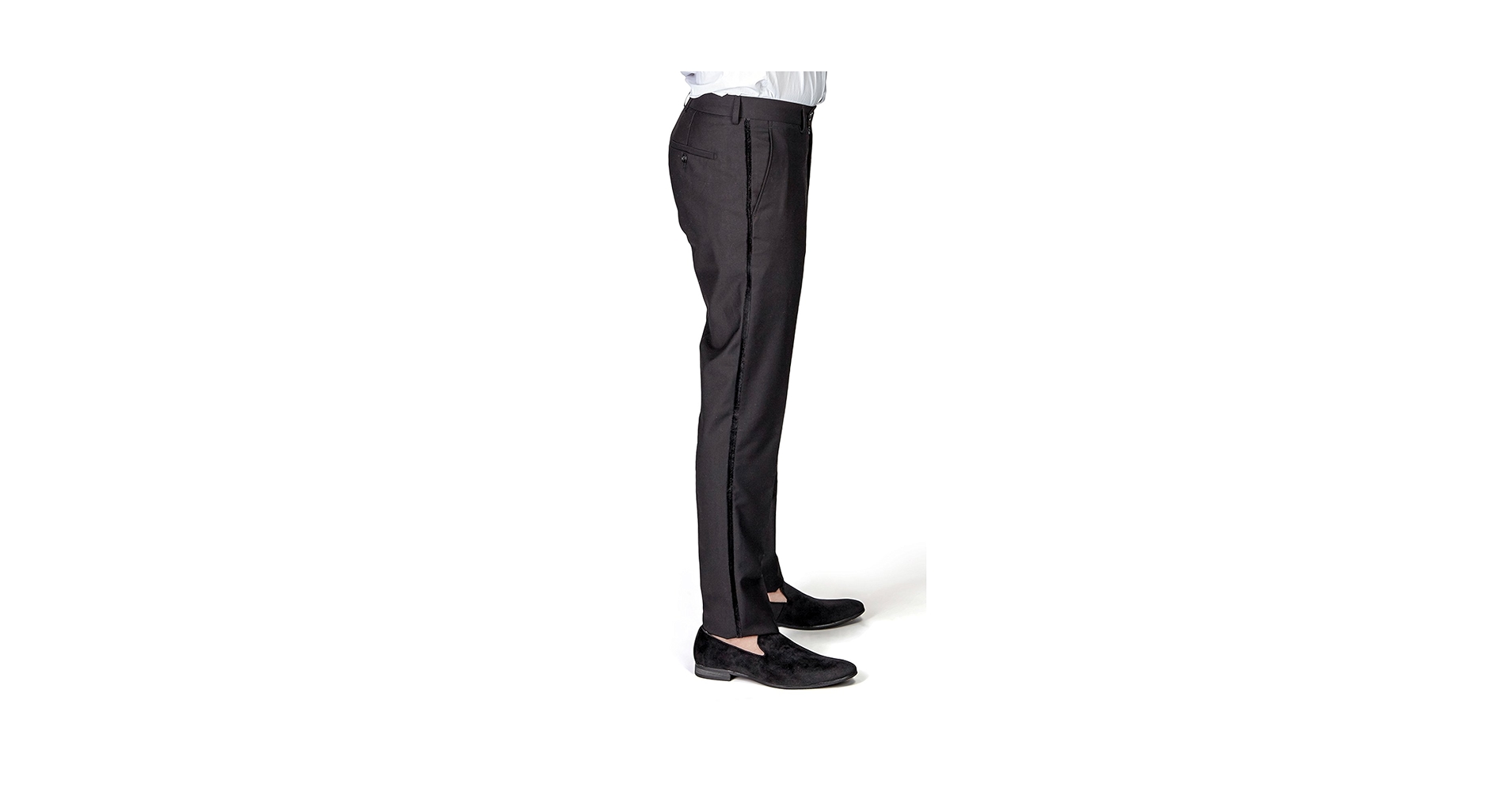 Slim Fit Tuxedo Pants Flat Front No Pleats Black Side Satin