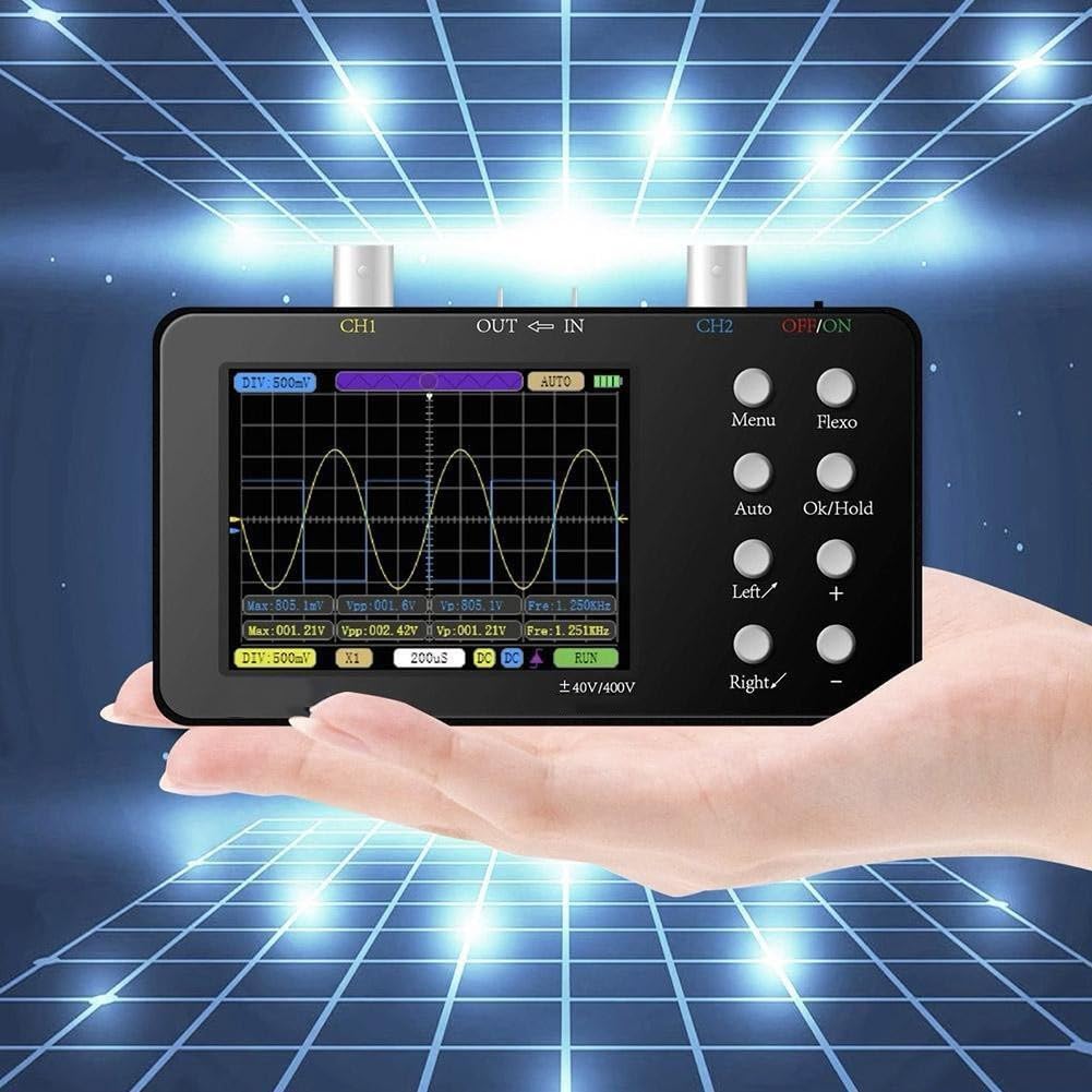 Digitales Oszilloskop 10 MHz Bandbreite, Zweik-Oszilloskop mit Signalgenerator, tragbare elektronische Testgeräte Wellenform (Host+2 Klemmen)