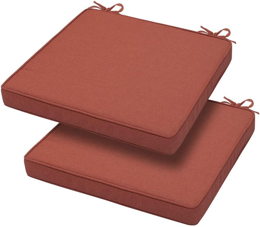 Magpie Fabrics Indoor Outdoor Waterproof Square Chair Cushion, 18" x 18" x 2.5", 2 Pack, Water Resistant Seat Cushions, for Patio Garden Office, Coral