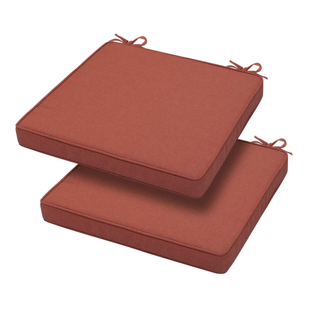 magpie fabrics indoor outdoor waterproof square chair cushion, 18" x 18" x 2.5", 2 pack, water resistant seat cushions, for patio garden office, coral