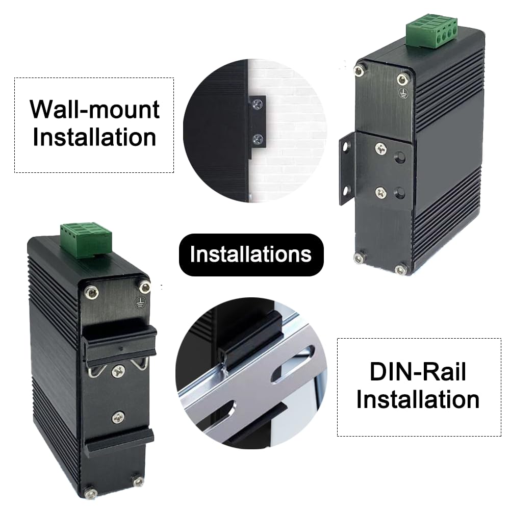 Mini commutateur Ethernet Gigabit industriel à 3 ports, avec RJ45 10/100/1000 Mbps, 1 port SFP, convertisseur de média à fibre optique sur rail DIN, IP40, -40 ℃ ~ 75 ℃
