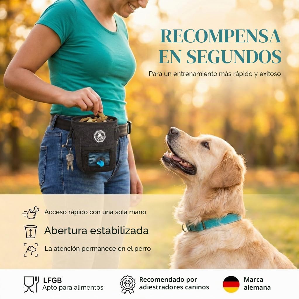 HUND IST KÖNIG® Bolsa de golosinas para Entrenamiento de Perros, Robusta, compacta y Funcional, Bolsa de alimentación para Entrenamiento de Perros, con dispensador de Bolsas de excrementos