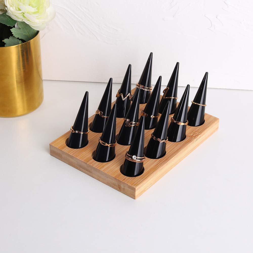 GemeShou 12pcs Black jewelry ring cone organizer, Wood ring display holder for selling, retail ring stand holder for Home Decoration?Acrylic Ring Holder with 12pcs Black Cone ?