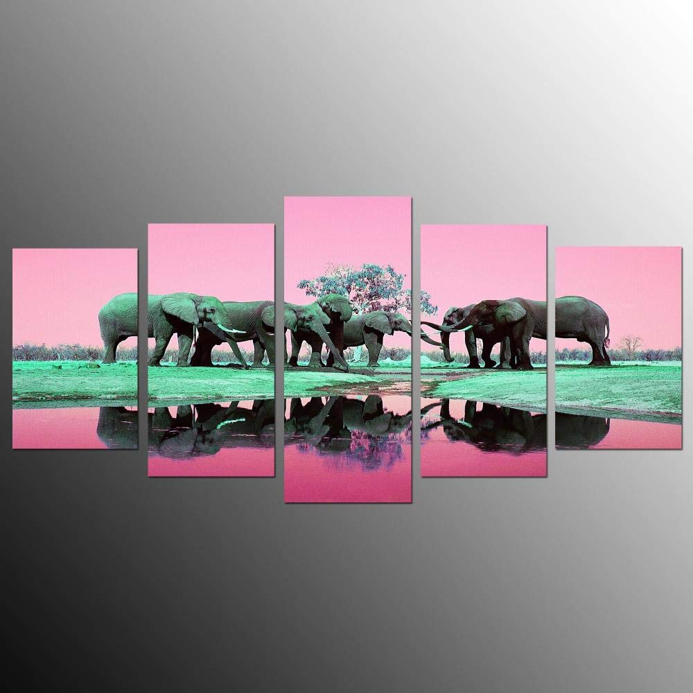 Impression sur toile éléphants 5 pièces grand format déco salon - 8