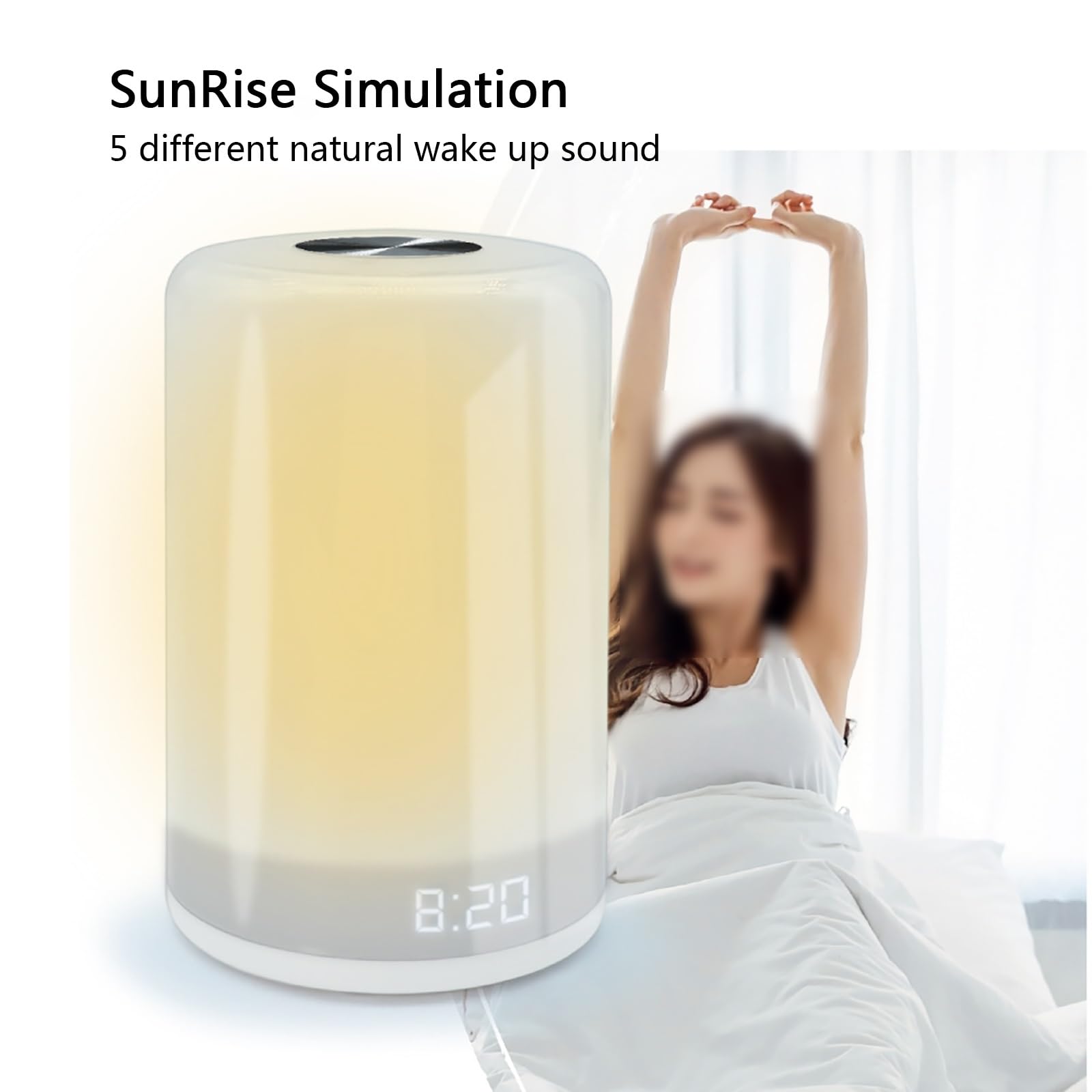 Wake Up Light Sonnenaufgang-Wecker mit 256 Farbwechselnden Stimmungslichtern und Naturgeräuschen, Nachttischlampe, Tragbares Nachtlicht für Schlafzimmer und Schreibtisch