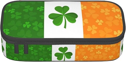 Estuche para lápices, cremallera de gran capacidad, con estampado de bandera irlandesa con suministros de oficina, 8.3 x 3.7 x 2.0 pulgadas
