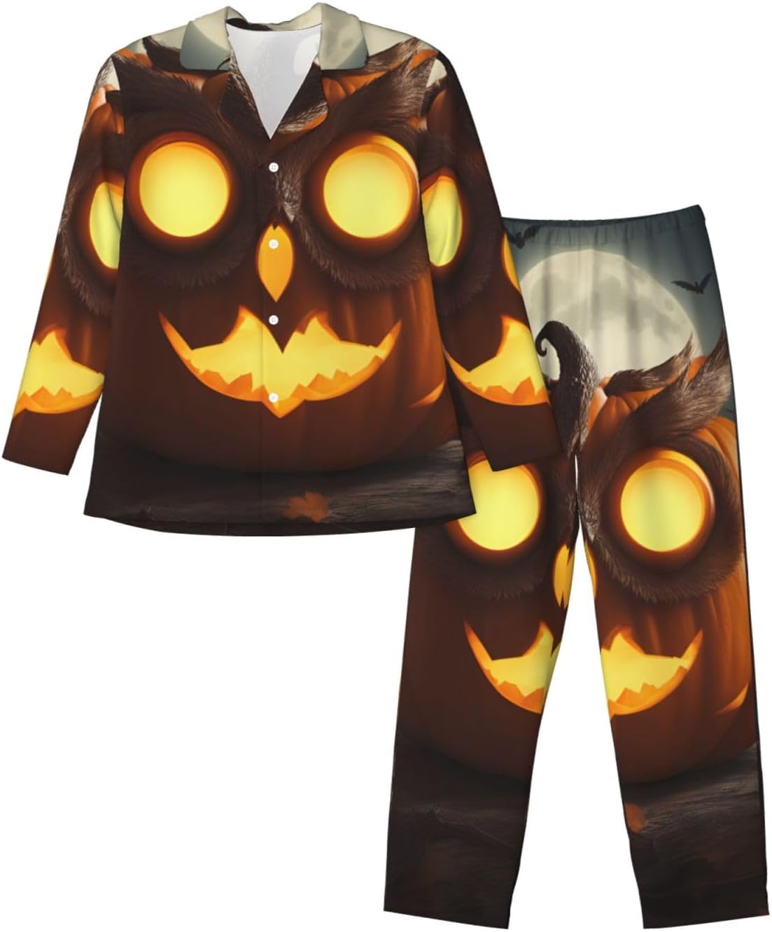 Owl Pumpkin Happy Halloween Print Luxurious Mens Pajamas Set,Breathable Pajamas Set,Perfect For Lounging Bed,Sofa