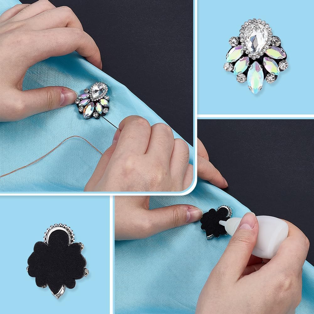 PH PandaHall 8pcs Glass Crystal Rhinestone Applique Patches 1.3x1 inch AB Color Water Drop Sew on Patch Beaded Patches Multicolor Gems for Crafting DIY Sewing Clothing Jacket Bag Purse Decoration