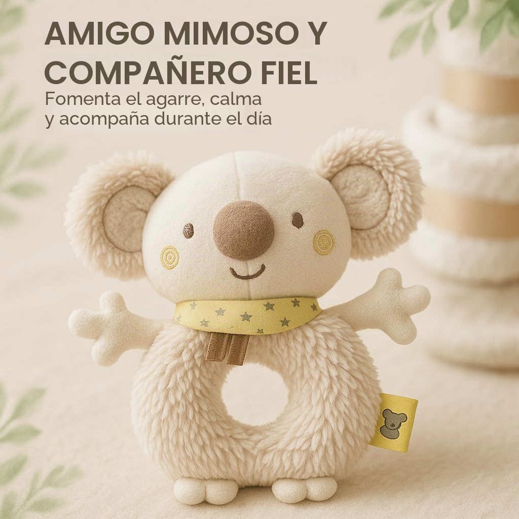 Tarta de pañales para niña y niño con koala Greifling – Boho Vintage [hecho a mano] – Regalo de nacimiento con agarrador koala y té orgánico – Tarta neutral y para baby
