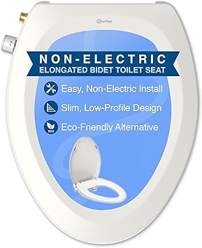 CLEAR REAR Elongated Bidet Toilet Seat Non Electric Attachment for Toilets, Easy to Install Self Cleaning, Rear & Feminine Wash Nozzles, Adjustable Water Sprayer, Eco Friendly Hygienic Upgrade