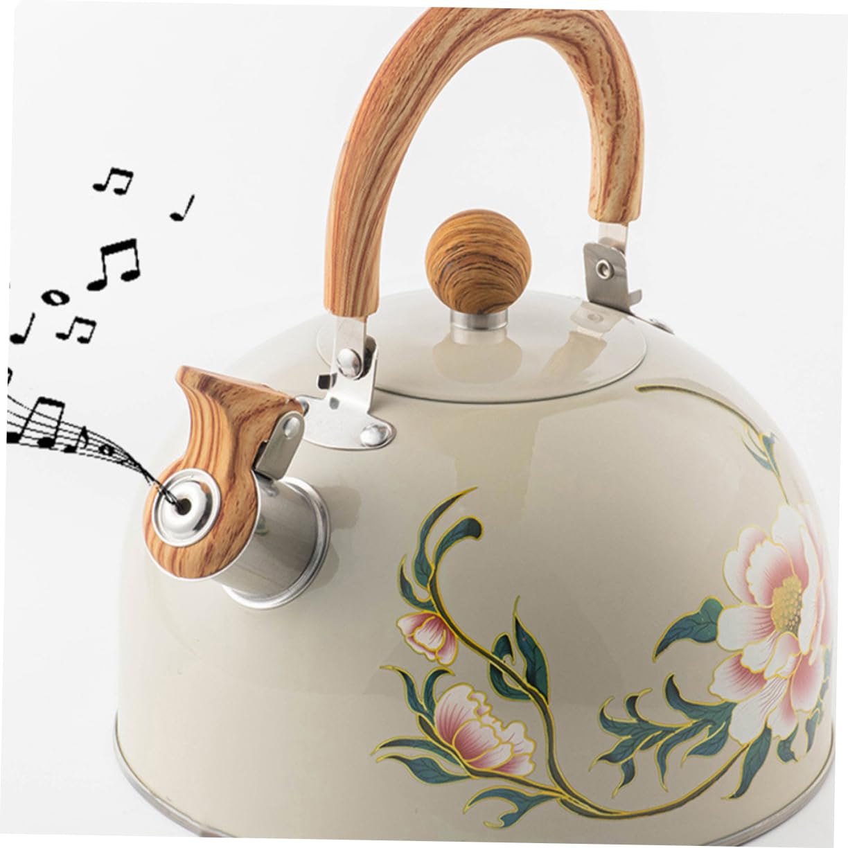 SOIMISS Hervidor de Agua Silbante Ligero de Acero Inoxidable Diseño de Flores y Capacidad de 3l, Adecuado para Estufa y Cocina Diaria