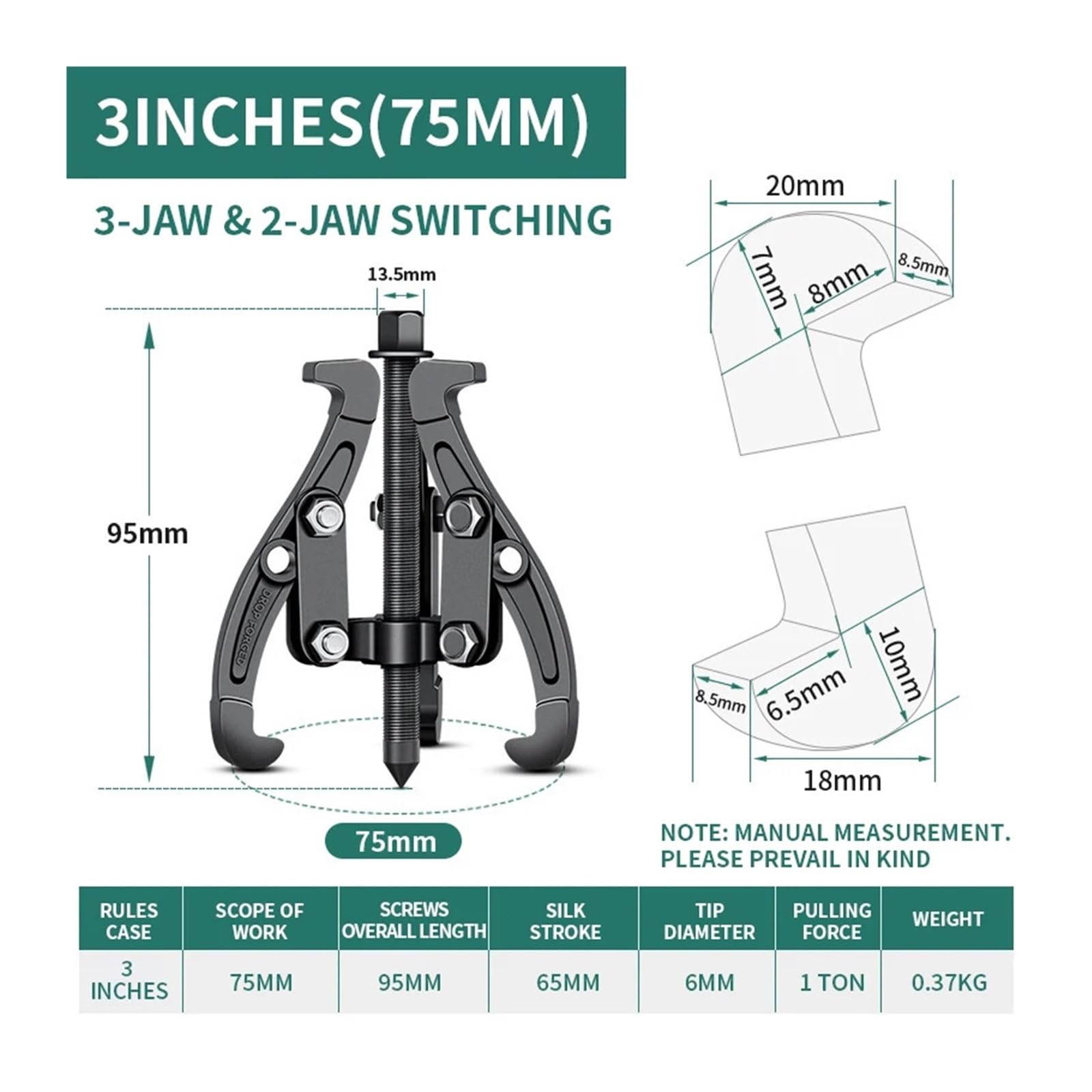 Estrattore per ingranaggi a 3 ganasce 1pc Estrattore for ingranaggi 3/4/6 pollici 3 Jaw 2 Strumento di rimozione puleggia reversibile Grado professionale resistente