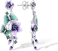 Vista 2 de Santuzza - Aretes colgantes de plata de ley 925 con flores esmaltadas para mujer