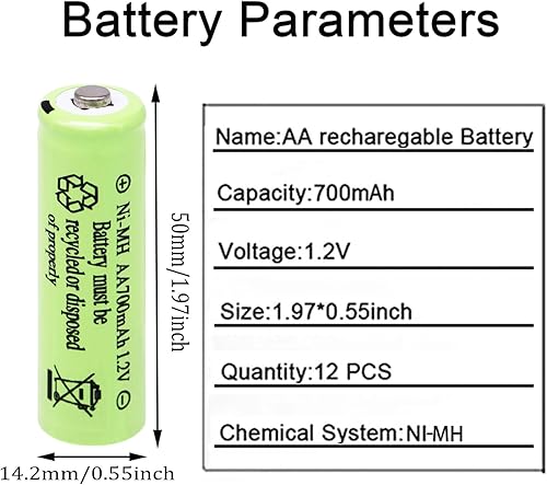 Miniatura 2 de Baterías AA recargables NiMH de 1.2 V 700 mAh, paquete de 12 baterías recargables dobles A para luces solares, tira de luces de camino, ratón,