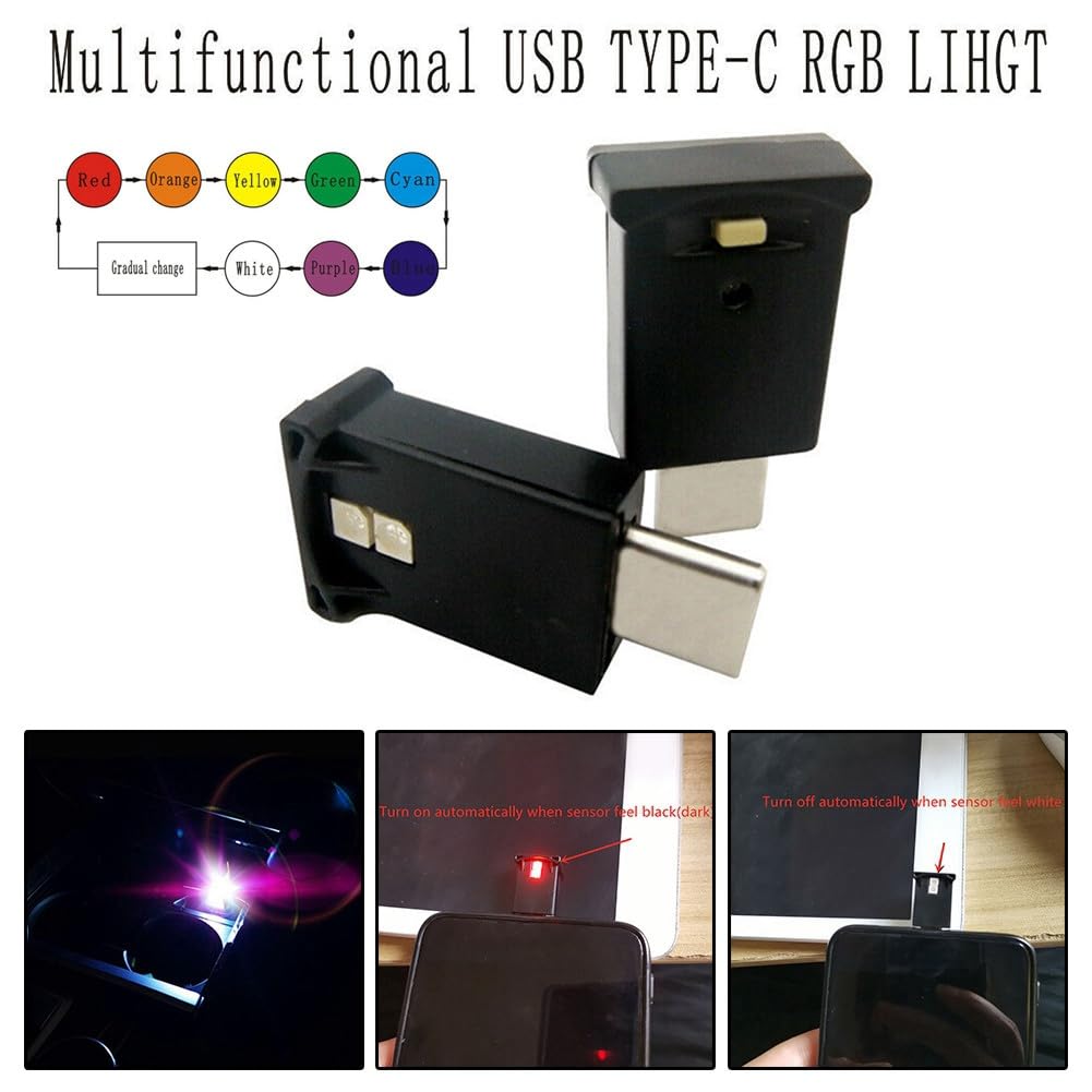 Mini USB-C LED RGB Luce Luminosità Regolabile 8 Colori Cambiabili per Auto, Laptop, Tastiera Atmosfera Luce Notturna Facile da Usare, 500406494