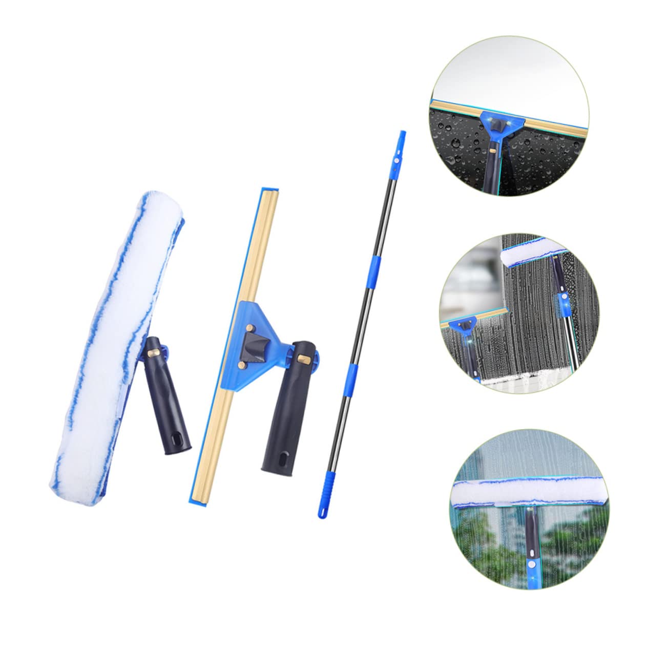 Mikinona 1 Juego Limpiacristales con Mango Extensible y Paño de Microfibra Kit para Limpieza de Ventanas Puertas Correderas y Cristales de Ducha Herramienta Práctica y Ligera para Hogar