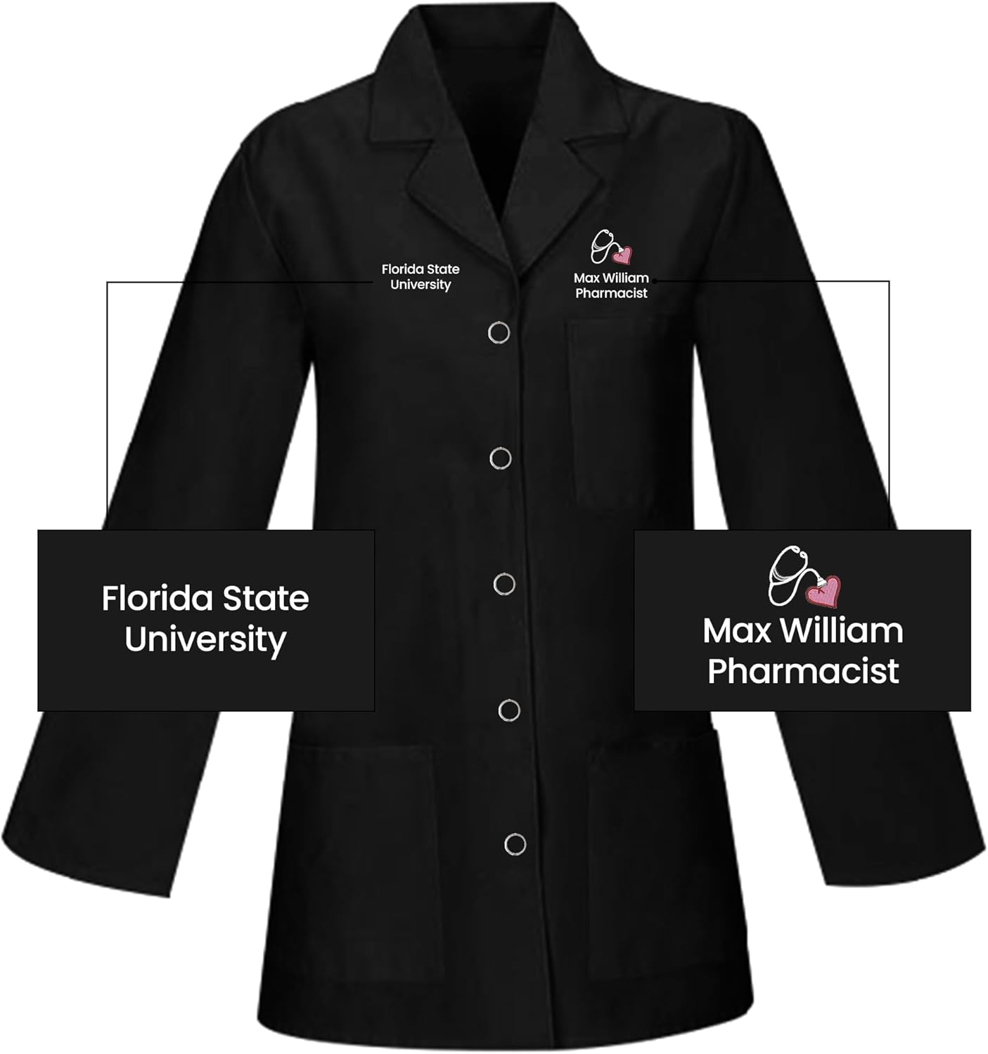 HEEDFIT Panda Uniform 32" Women’s Medical Lab Coat | Snap Front | Doctor Coat | Notched Lapel