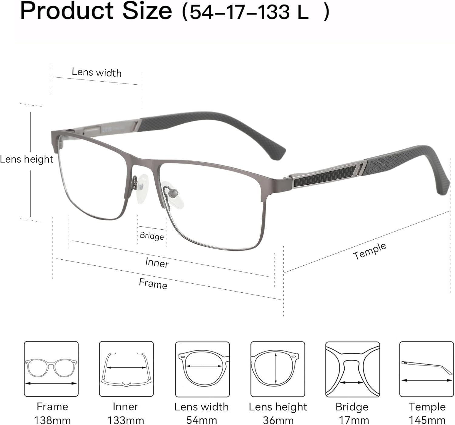 ZENOTTIC Blue Light Glasses Men : Black Reading Glasses Men - Square Frame Computer Glasses - Anti Glare Metal Readers - Image 5