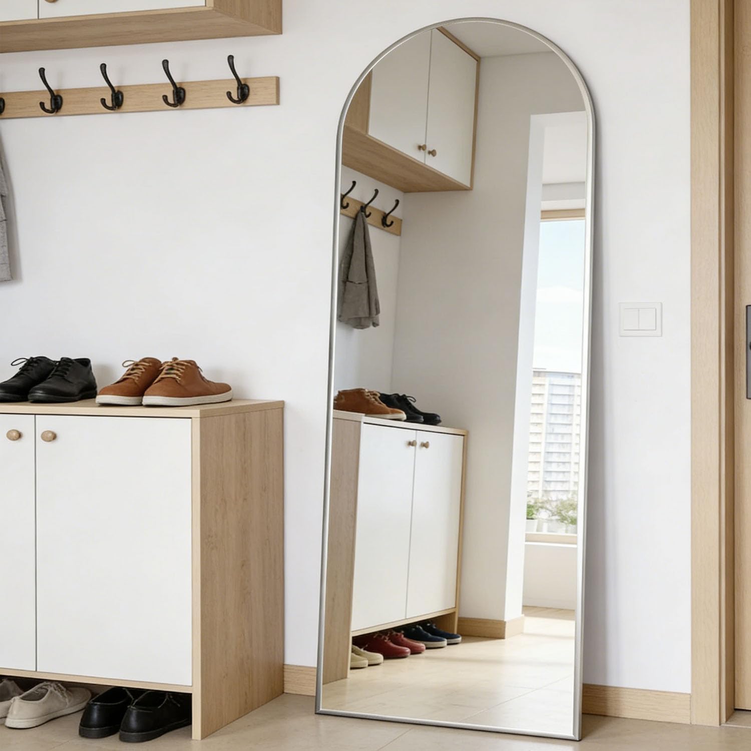 CASSILANDO Arched Full Length Mirror 162X53cm Floor Standing Mirror, Full Body Wall with Aluminum Alloy Frame Mirrors Hanging or Leaning Against, for Cloakroom, Bedroom, Livingroom, Silver