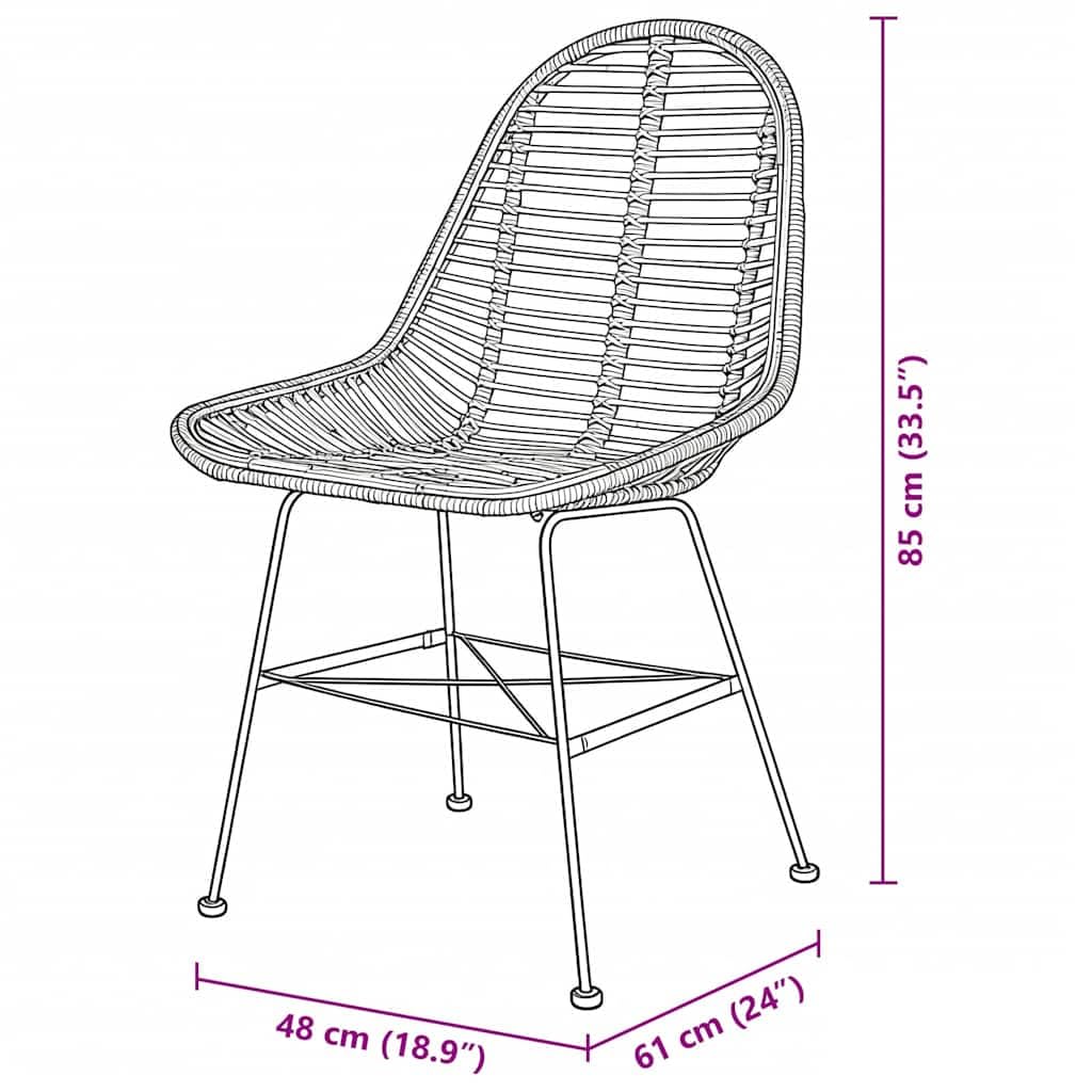 Lot de 4 chaises de salle à manger en rotin et fer forgé