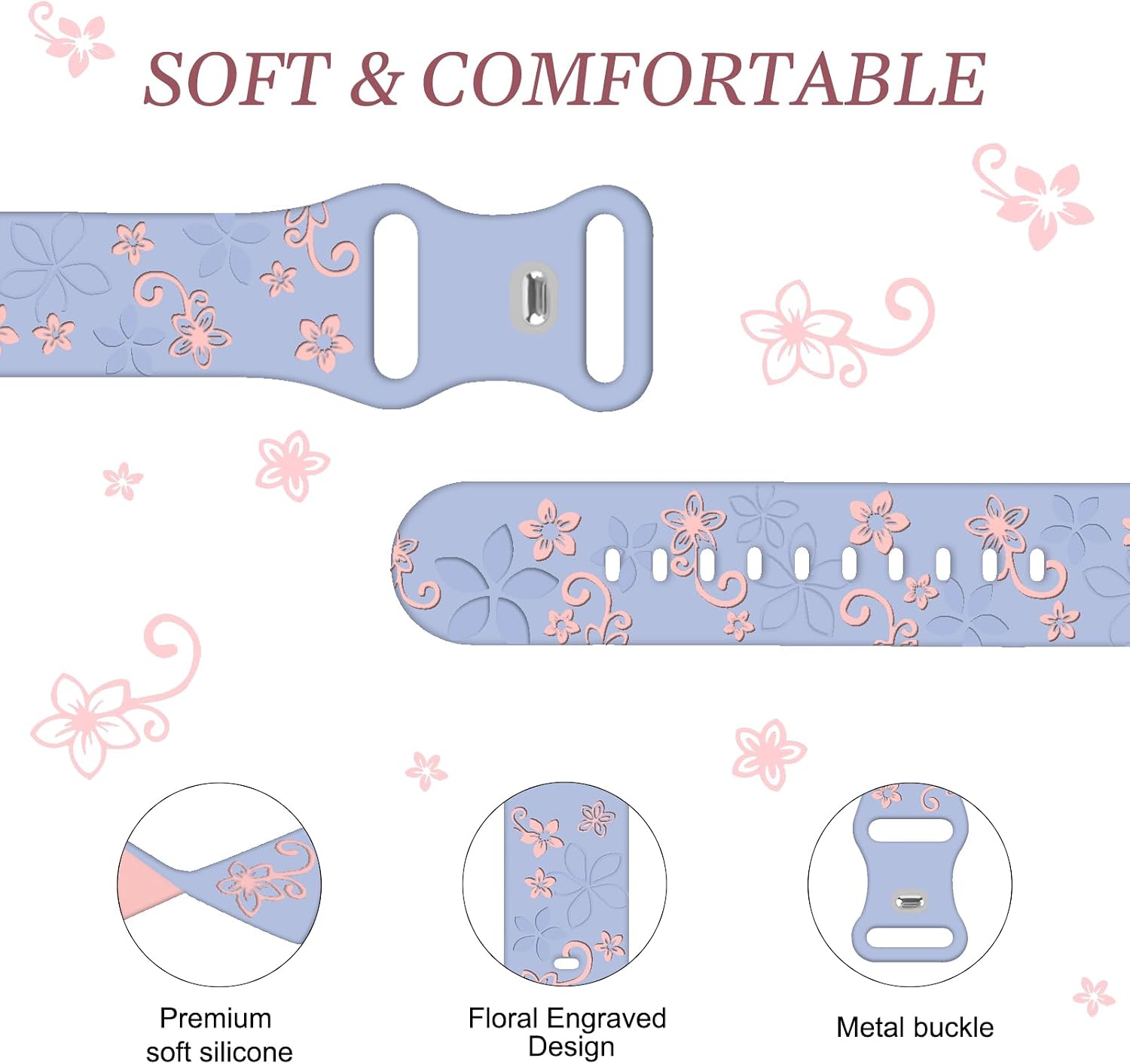 2 Pack Floral Engraved Bands for Fitbit Sense 1/2 Versa3/4 image 3