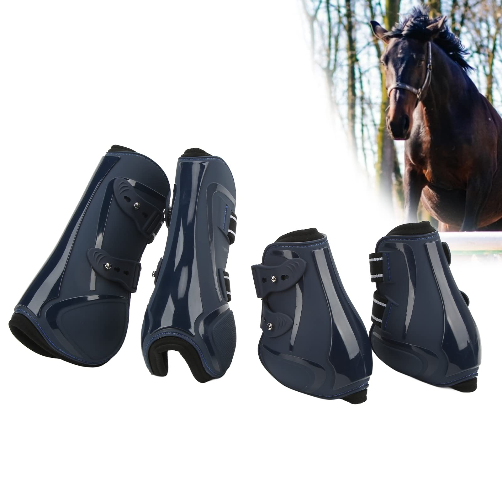 4 Piezas Botas para Patas de Caballo, Botas Protectoras con Absorción de Impacto en Neopreno y PU para Equitación, Protección Tendinosa y de Salto con Forro Suave para Patas