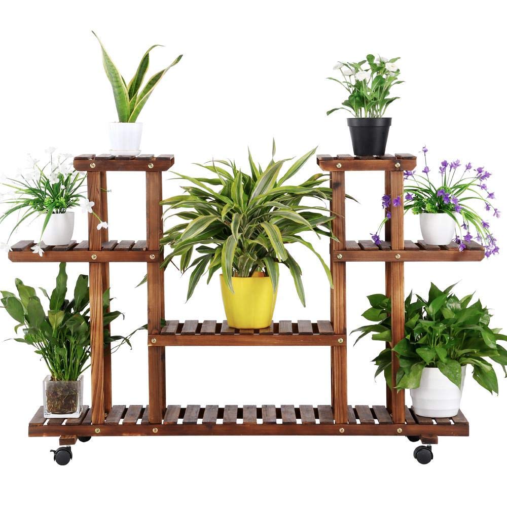 Yaheetech Flower Rack, Flower Shelf, Plant Rack for Indoor and Balcony, Living Room, Outdoor, Garden, Decor, Planter, Wood, 124 x 33 x 80 cm
